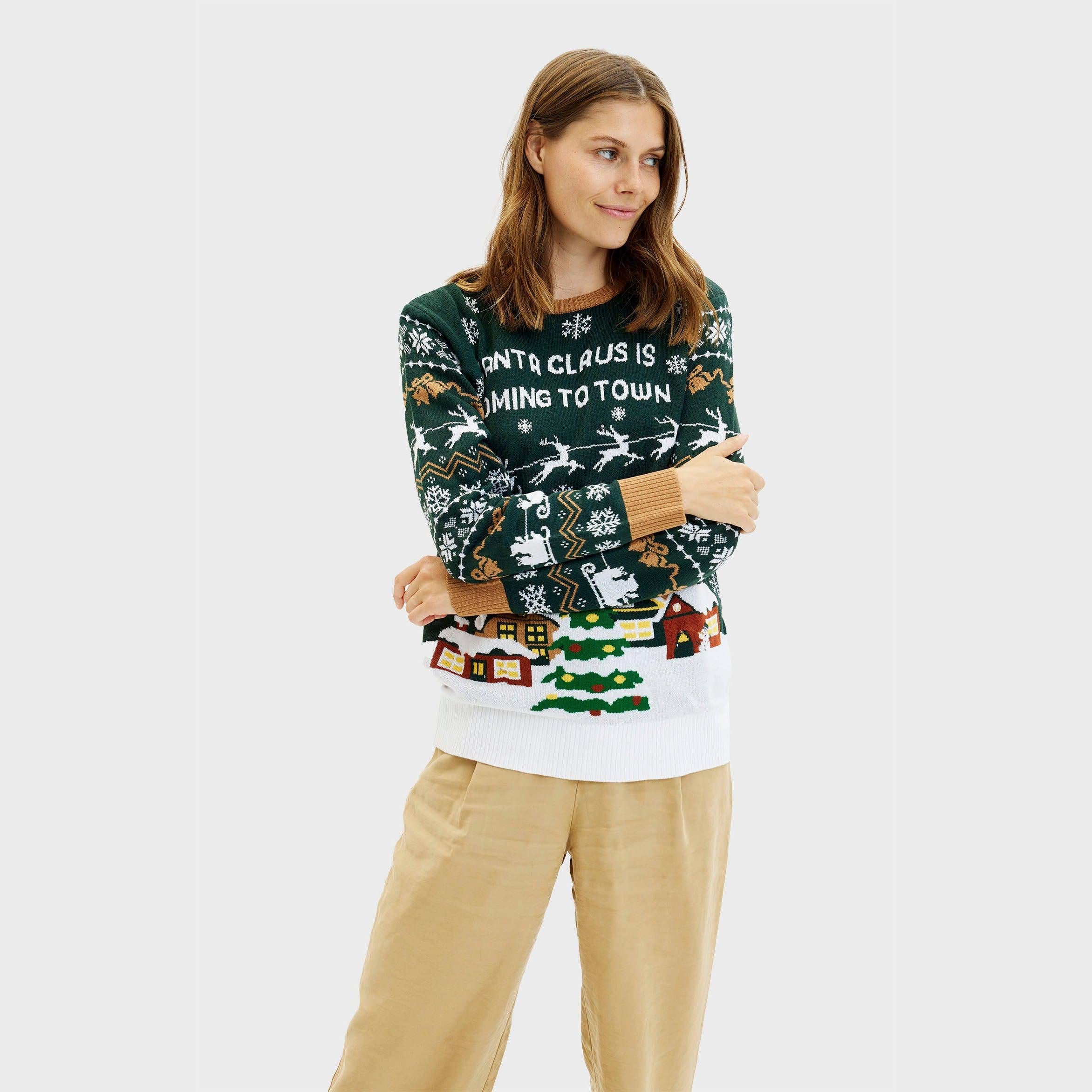 Santa Claus Is Coming To Town LED Green β Women